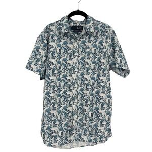 Bowery & Broome Mens Blue Floral Short Sleeve Button Down Shirt Large SM309S